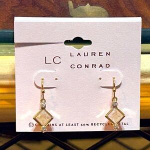 LC Lauren Conrad Gold Tone White Diamond Shape Drop Earrings NWTS
